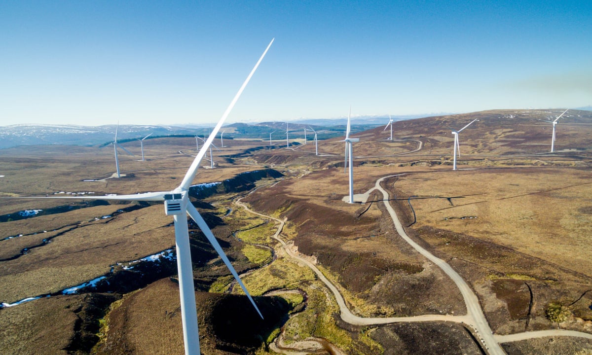 Wind turbines across the Scottish highlands